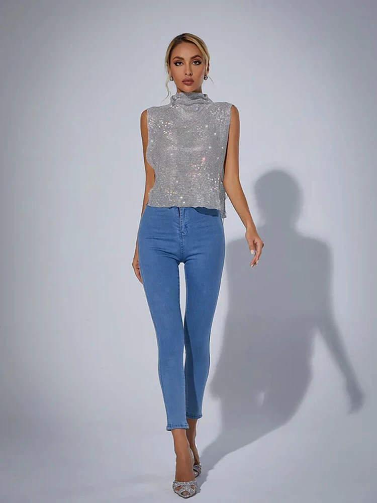 

Glitter Rhinestone Sexy See Through T-Shirts Top Tees For Women Y2k Sexy Club Fashion Festival Party Rave Shiny Diamond T Shirt