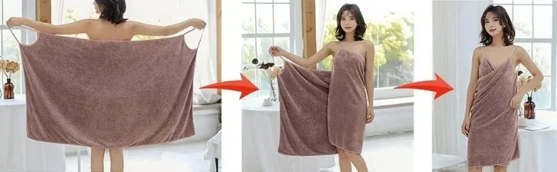 Shoulder Straps Wearable Bath Towel for Women