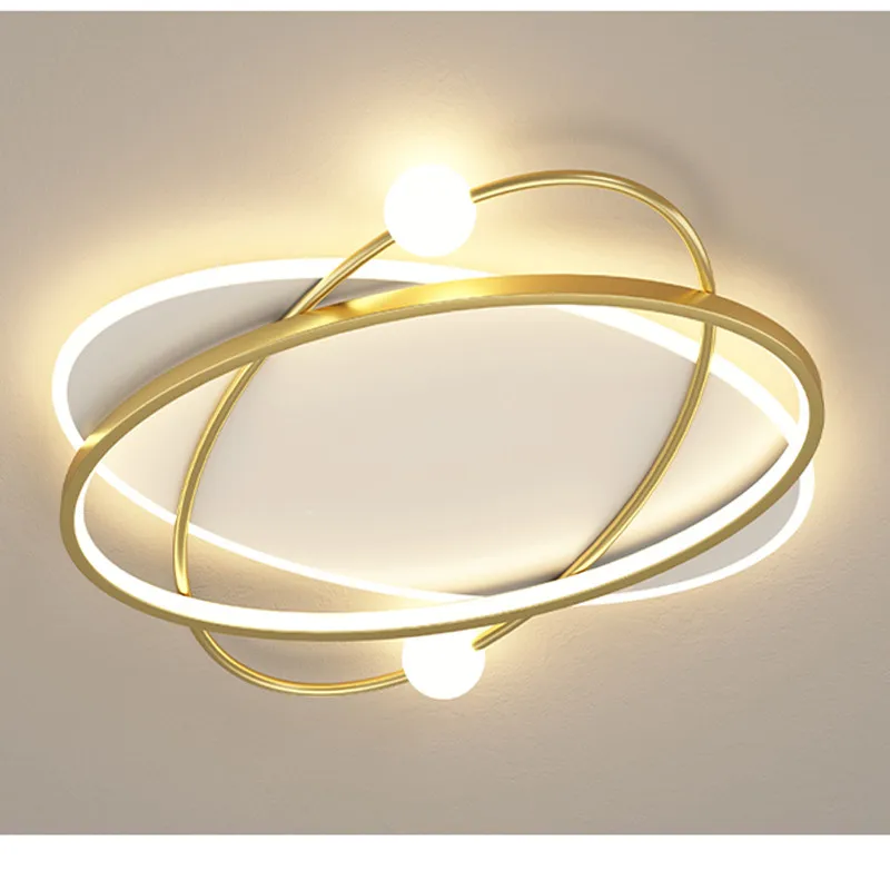 

New Modern Style Led Chandelier For Bedroom Living Room Kitchen Study Ceiling Lamp Gold Ring Round Design Remote Control Light