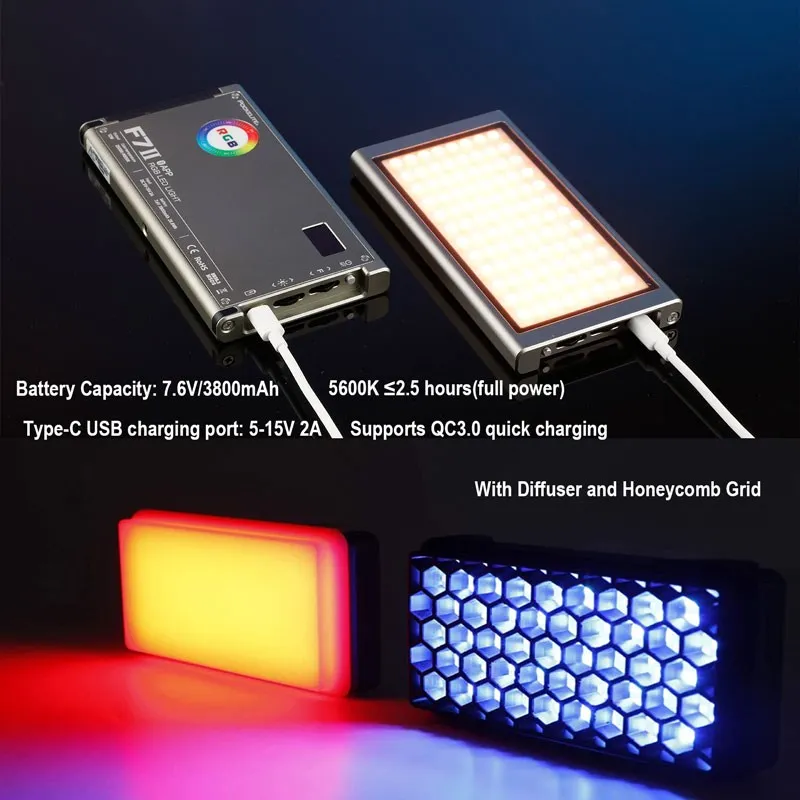 Falcon Eyes F7 II RGB On Camera Video Light 12W APP Control Magnetic LED Fill Lamp with Scene Effects Modes with Honeycomb Grid 2