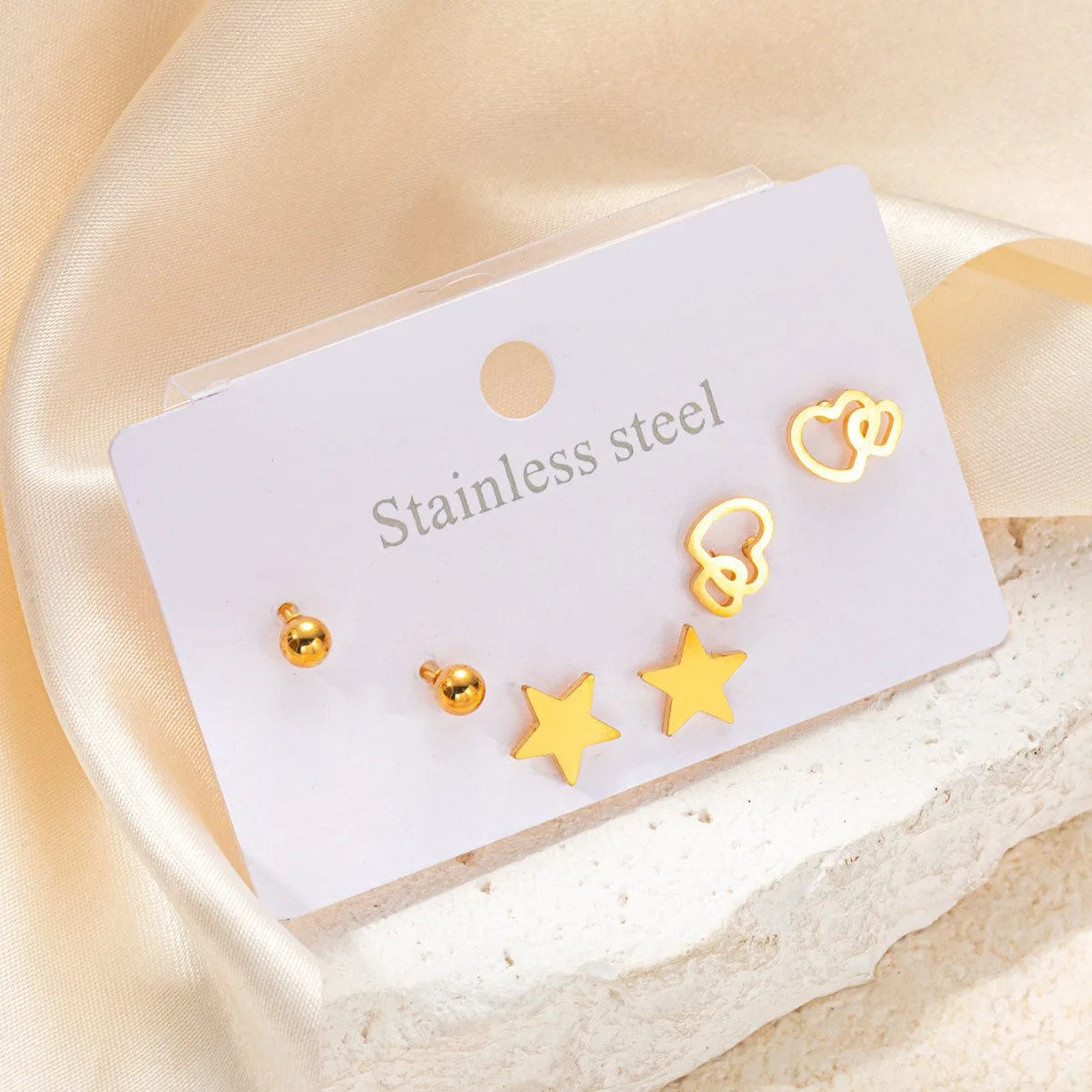 Luxury 316L Stainless Steel 6 Pieces Star Moon Zircon Earring for Women Simple Delicate Jewelry Gifts Wholesale 3