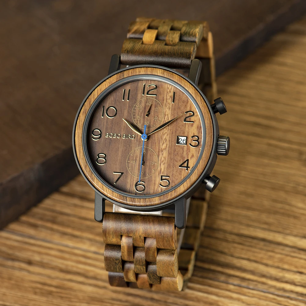 

BOBO BIRD Wood Watch for Men Quartz Watches Male Auto Date Quartzs Wristwatch Wooden Male Wrist Watch Relogio Masculino Custom