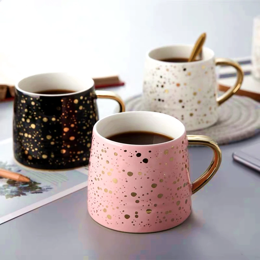 

HF Europe Creative Mugs Ceramic Coffee Mug Milk Cup Drinkware Starry Sky Pattern Teacup Simple Breakfast Cups Nice Gift