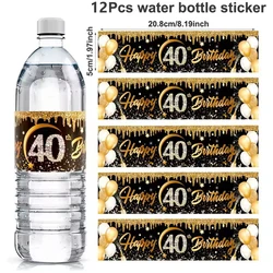 Elegant Black and Gold Birthday Bottle Stickers - Set of 12 - 12pcs (40)
