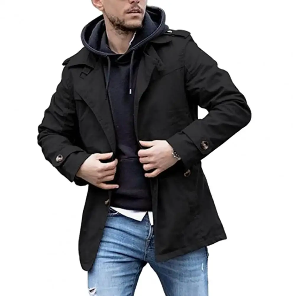 

Men Jackets Lapel Trench Coat Solid Color Loose Windproof Casual Streetwear Single-breasted Jackets for men jaqueta masculina