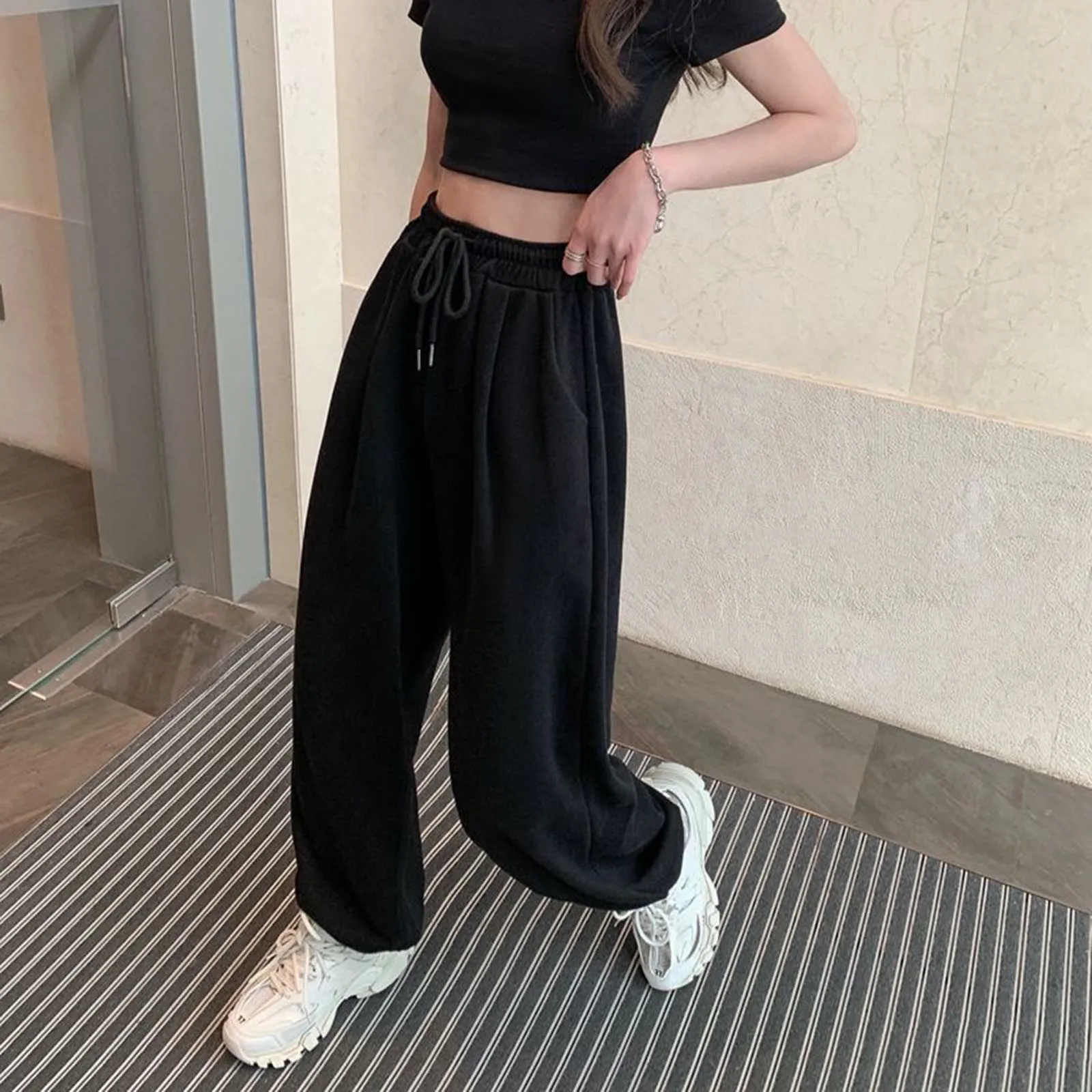 

Women Y2k Pants Vintage Solid Casual Straight Leg Loose Wide Leg Trousers Sweatpants Elegant Trousers Pantalones De Mujer