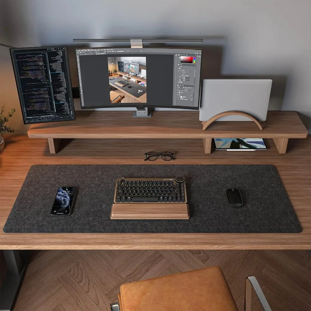 Large Dark Gray Felt Desk Mat - Premium Mouse & Keyboard Protector