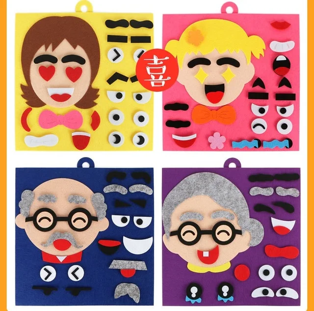 Kid Learning Toys Children's Puzzle Non-woven Handmade Material Facial Features Change Expression Stickers Play Teaching Aids 3
