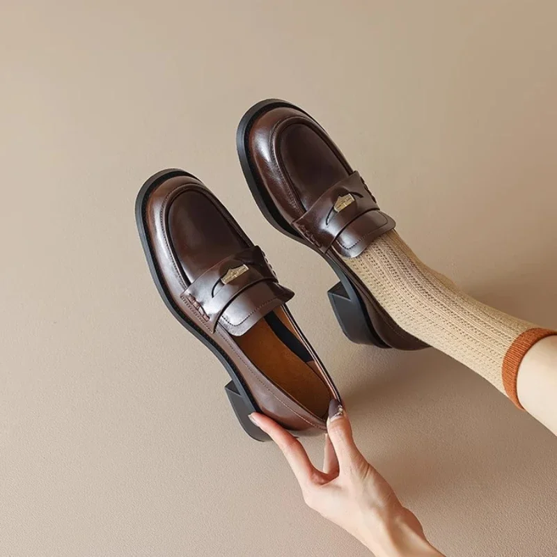 

Brown Loafers Women Patent Leather Shoes