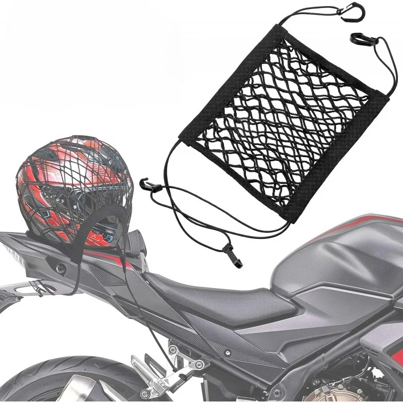 Motorcycle Cargo Net High Elastic Double Layer for Helmet Storage Bungee Cargo with Hooks Luggage