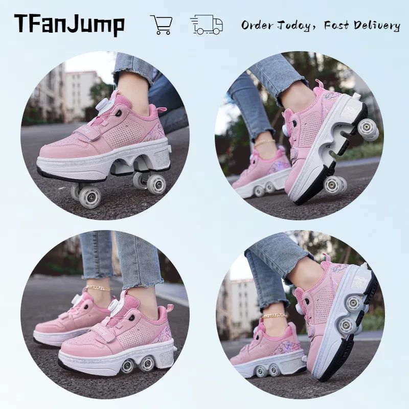 Chaussures à Roulettes 2-en-1 Pour Enfants - Patins Rétractables Et Baskets De Sport