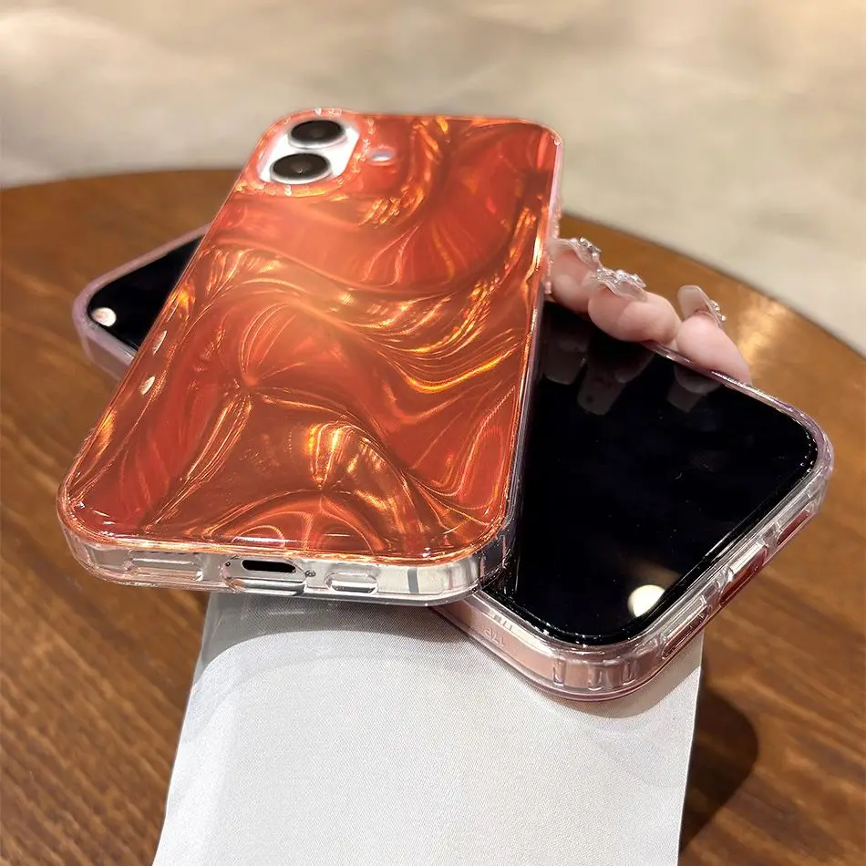 Gradient Water Wave Orange Phone Case - Shockproof Silicone Bumper Cover