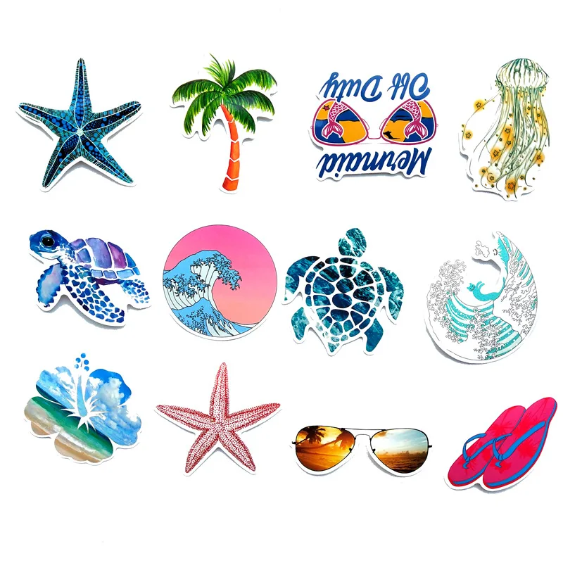 

50Pcs/lot Summer Beach Sticker Kids DIY Stickers Waterproof Sticker for Surfboard Luggage Bottle Book Decoration Decal Sticker