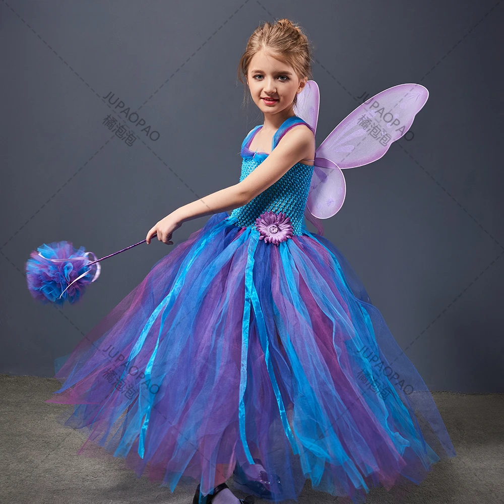 

Fairy Princess Girls Tutu Dress with Wings and Wand Kids Birthday Party Pageant Ball Gown Purim Carnival Vestidor Robe Infantil