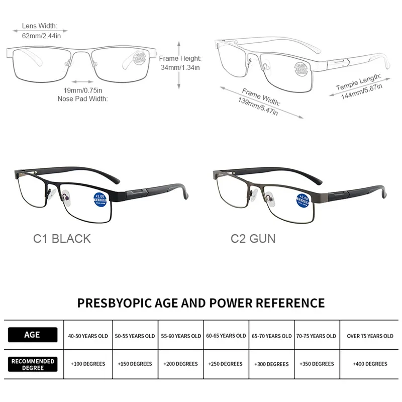 Titanium Alloy Reading Glasses Men Business Hyperopia Eyeglasses Photochromic 12 Layer Coated Lenses with Grade +1.0 To 4.0