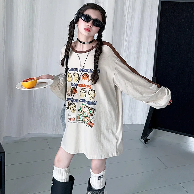 Korean Style Child Oversized Long Sleeve T-shirt for Girl Fashion