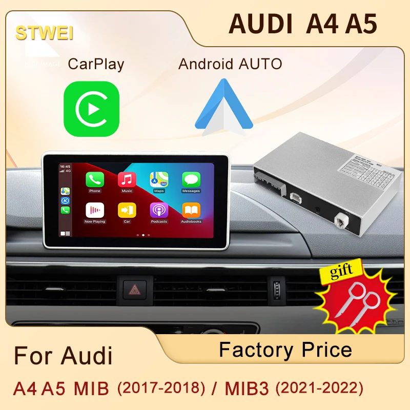 

Wireless Apple CarPlay For Audi A4 A5 MIB 2017-2018 MIB3 2021-2022 Car Play Android Auto Mirror Front View Camera Reverse Camera