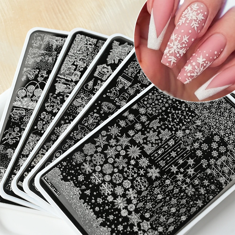 크리스마스 네일 스탬프 플레이트 6*12cm 겨울 소녀 & 산타 클로스, 눈송이, 엘크 이미지 네일 아트 인쇄 스텐실 템플릿 도구