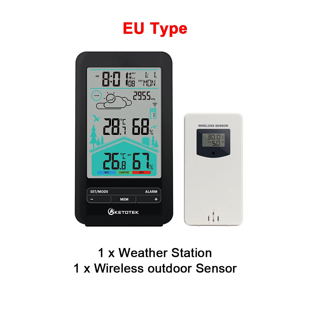 KETOTEK – Station météo E0161, horloge, sans fil, thermomètre