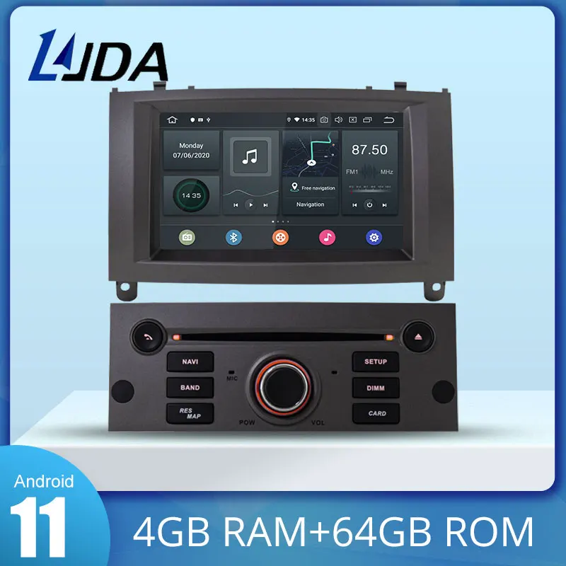 

LJDA 1 Din Octa Cores Auto Radio Android 11 Car DVD Player For PEUGEOT 407 GPS Navigation Audio 4G+64G Stereo Multimedia DSP