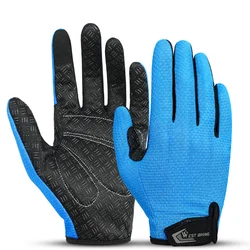Premium Summer Cycling Gloves - Full Finger, Touch Screen, Non-Slip Silicone Grip - M (Full Finger Blue)
