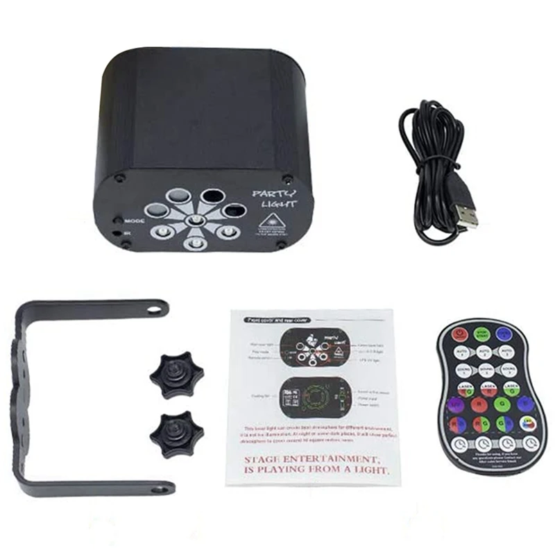 

Remote USB Stage Lighting Effect 60 Patterns RGB UV LED 8-Hole Laser-Projector With Auto Sound Control