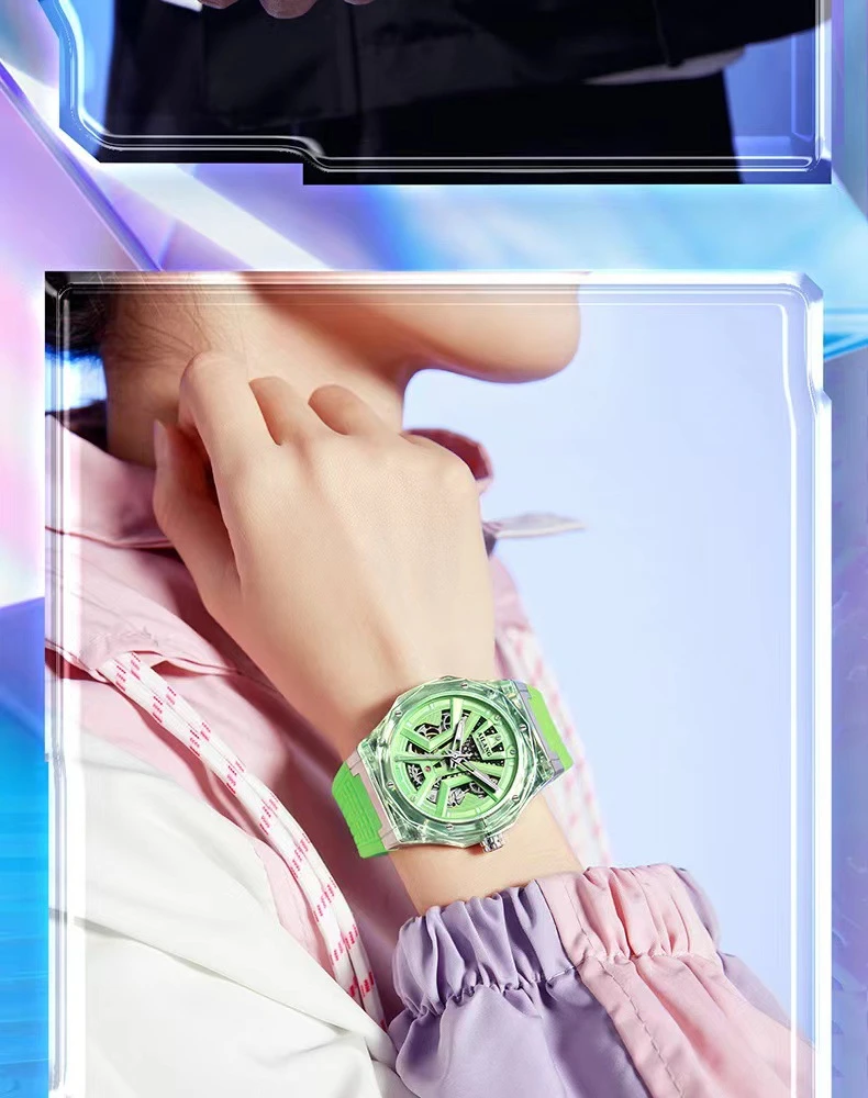 Montre mécanique de sport pour hommes de marque AILANG, bracelet en caoutchouc de luxe, étanche, aiguilles lumineuses, mode squelette, montres automatiques pour hommes_voghion.com