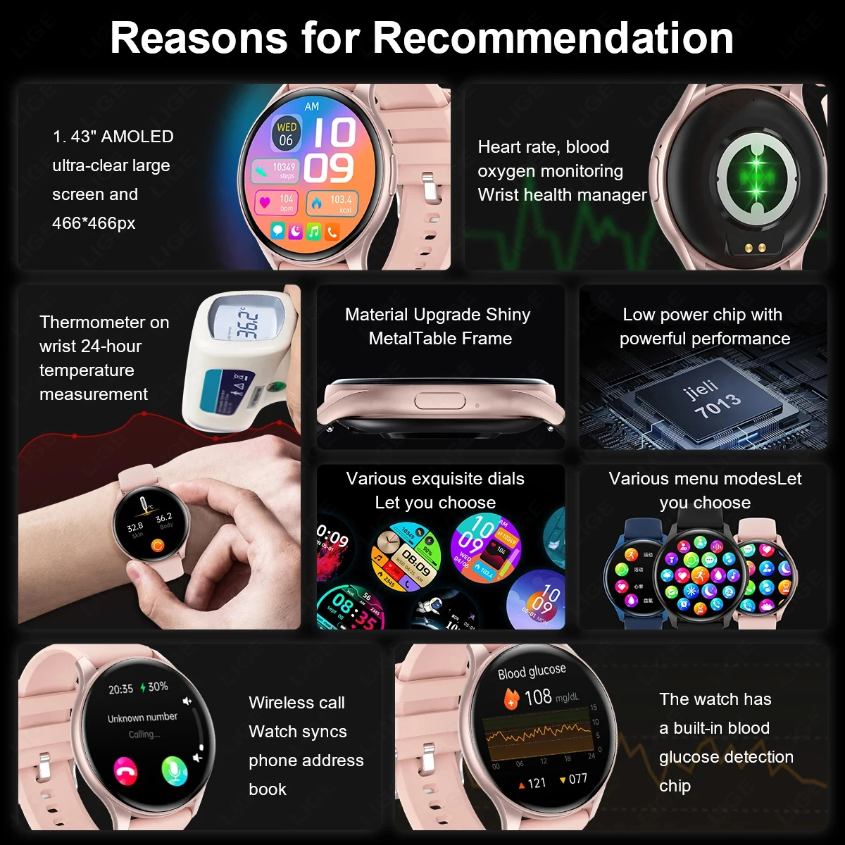 AMOLED Ʈ ġ  Ʈ ġ,  ȭ,  , IP68 , NFC ƮϽ , 1.43 ġ, 466x466 HD