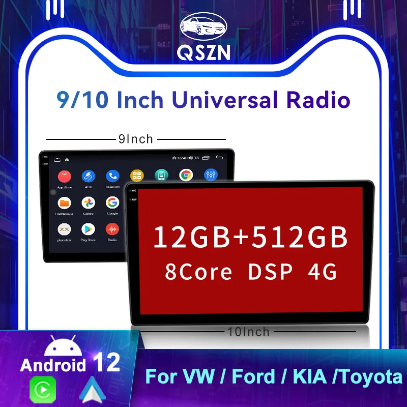

QSZN Android 12 GPS Navigation 2 Din Car Multimedia Player Carplay 9/10”Universal Car Stereo For VW Volkswagen Toyota Nissan KIA