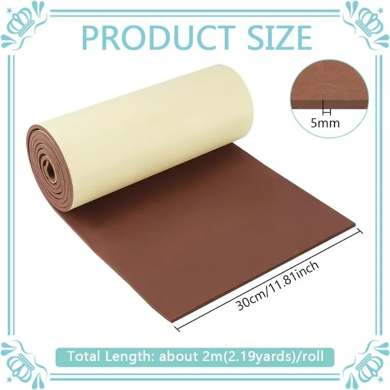5mm Thick Self-Adhesive EVA Foam Roll 78.7x11.8 Inch Coconut Brown Foam Padding Sheet for Furniture Protecting, Gap Filling