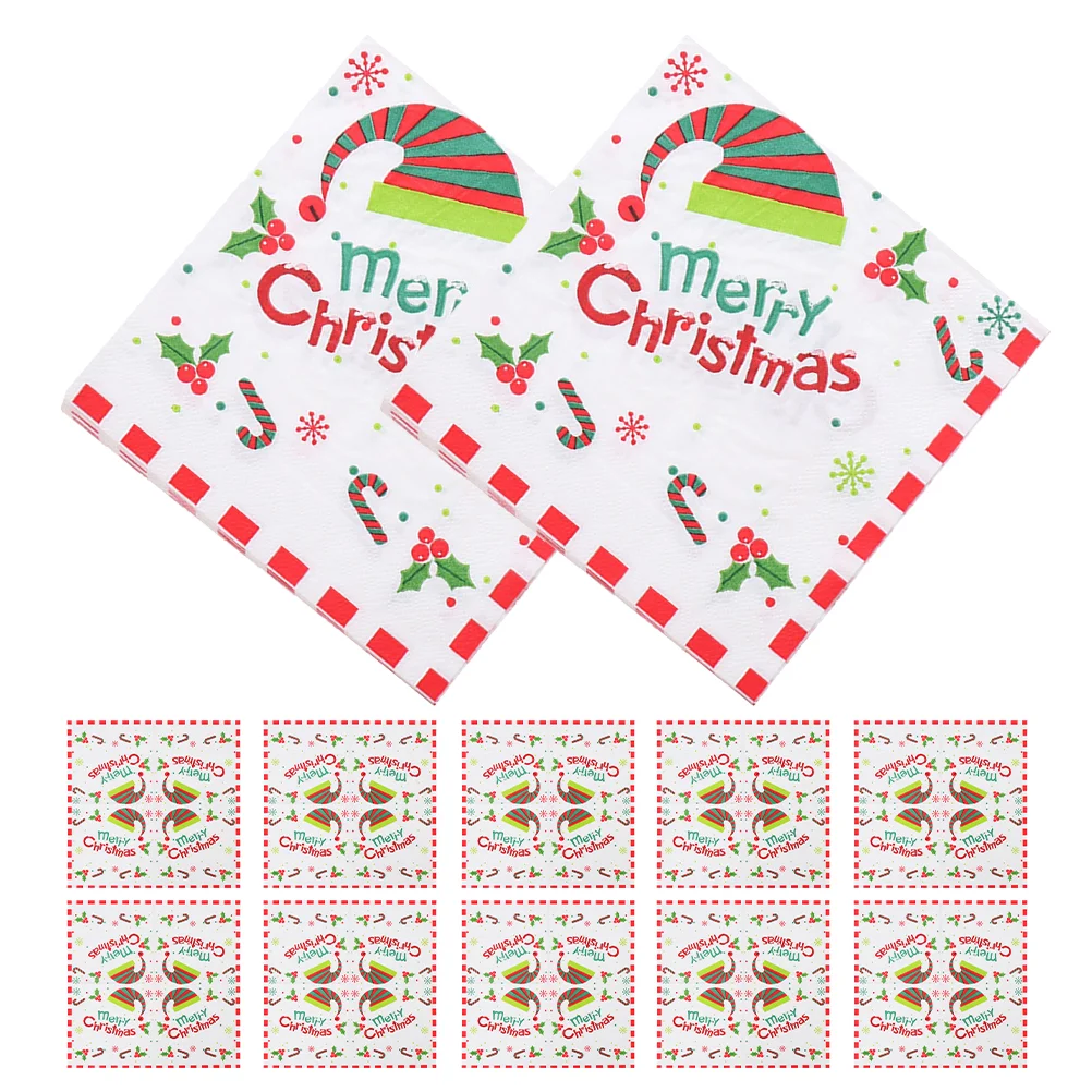 100 Pcs Christmas Napkins Printing Table Decoration Tissue Paper for Xmas Guest Towels Party Use Cartoon Pattern
