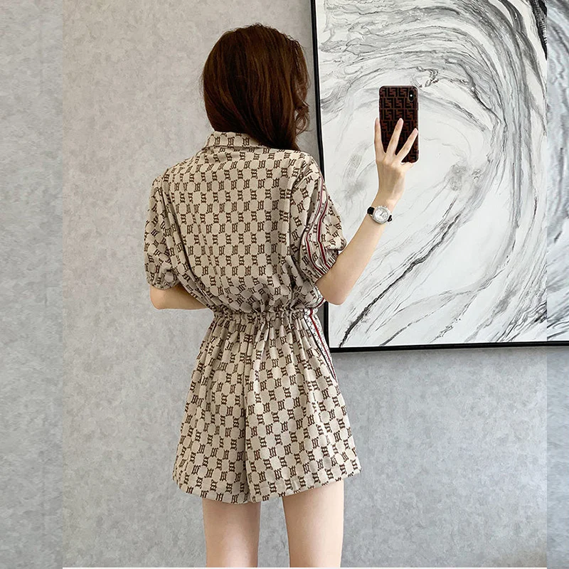 Summer Sexy Sweet Kawaii Playsuits Women Short Sleeve Vintage Print Aesthetic Fashion Lady Rompers Chic Casual Female Clothes