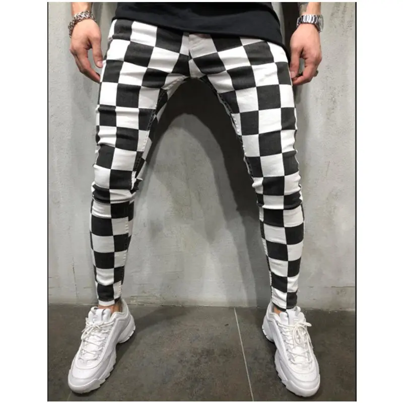 

New Mens Black White Plaid Casual Pants 2021 Autumn Fashion Joggers Sweatpants Men Skinny Track Pants Man Trousers Ropa Hombre