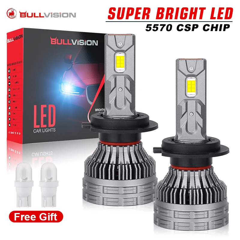 

Лампы для передних фар BULLVISION H7, 9005 лм, CSP, лампы для передних фар головного света, H4, Canbus, H1, H9, H11, 9006, HB3, 120, HB4, 6500 Вт, K