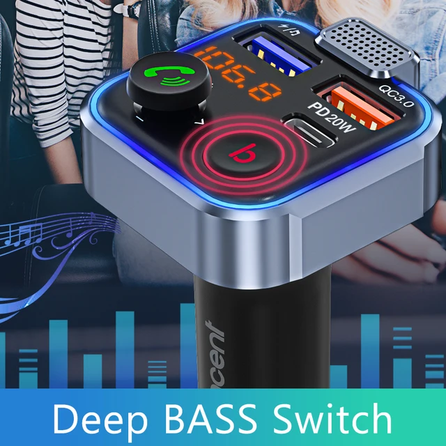 Lencent Bluetooth 5.0 FM Transmitter Car Music Player Deep Bass Hi-Fi Audio  Bluetooth Radio Adapter Dual USB 20W Fast Charging - AliExpress