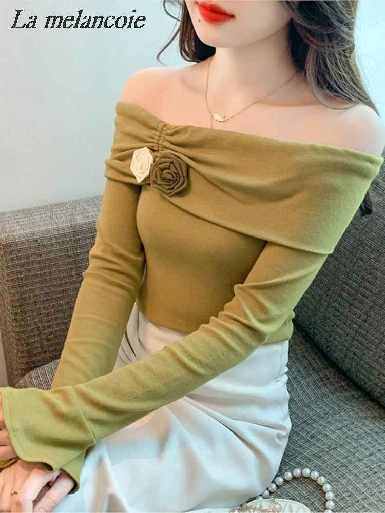 

Футболка женская приталенная с цветочным принтом, модный топ на одно плечо во французском стиле с расклешенными рукавами, элегантный шикарный офисный Топ, весна 2024