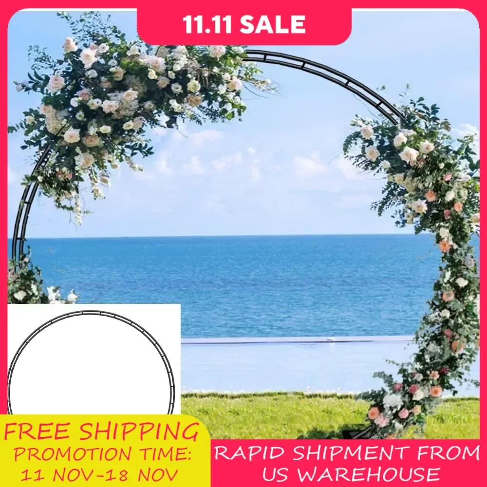 Wedding Arch for Ceremony, Metal Balloon Arches Backdrop Stand with Base for Party Supplies, Climbing Plant, Round Frame