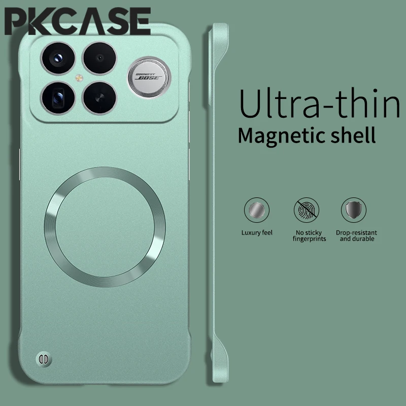 Magnetic Frameless Shockproof Metal Case with Wireless Charging Cover