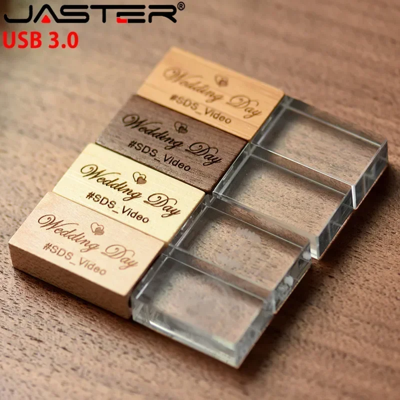 Jaster-memory Sticks de Madeira de Cristal Fotografia de Casamento Logo Personalizado Usb 3.0 Pen Drive 64gb 32gb 16gb 4gb Versão - Imagem 2