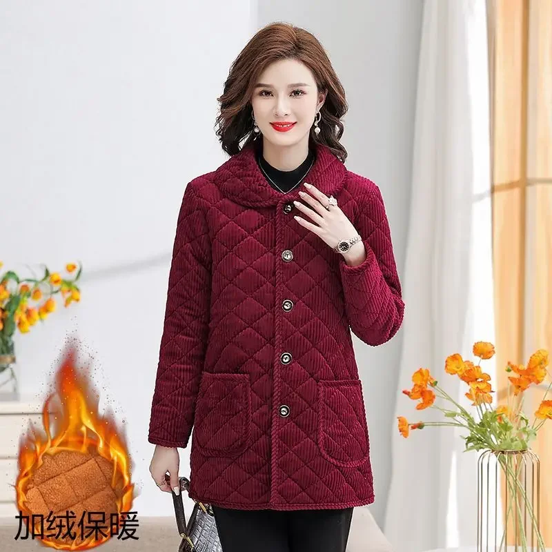 New Winter Women's Corduroy Cotton Jacket Coats Parkas Jackets Plush Thicken Warm Cold Proof Tops Korean Fashion