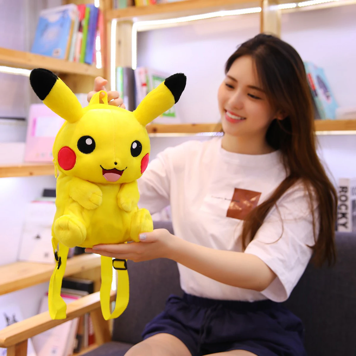 Kawaii Pikachu Backpack Plush Toy Pokemon Bag Stuffed Doll Cartoon Image Soft Schoolbag Christmas Gifts