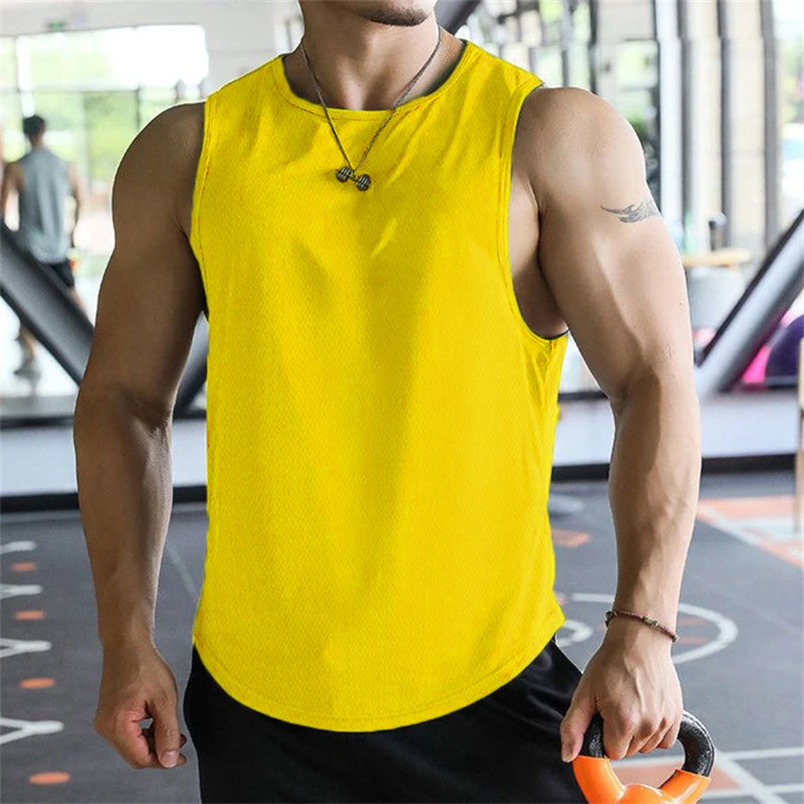 2023 new Men Tank Tops Sleeveless Shirt Polyester Mesh Material Quick Dry Breathable Men Workout Fitness Basketball Top Tee