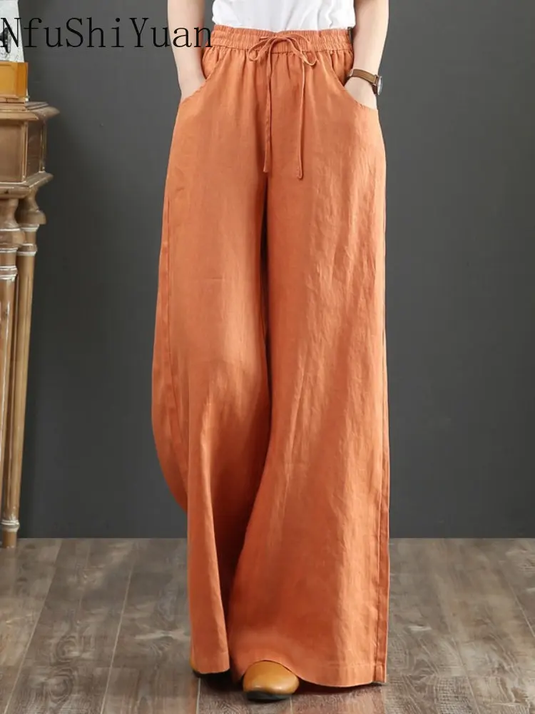 New Plus Size 4XL 5XL Women's Solid Baggy Pants Big Pocket Elastic