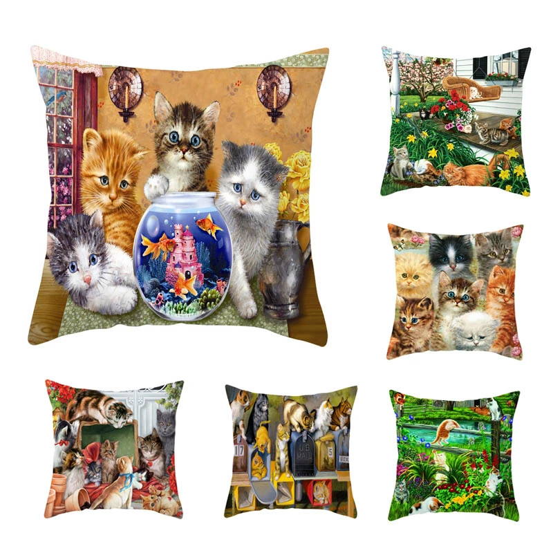 Cute Cat Decorative Pillowcase Creative Cat Throw Pillow Case Pillow
