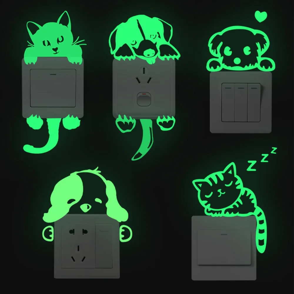 Luminous Glow Switch Sticker Cartoon Cute Home Decor Sticker Animal Glow In The Dark Wall Stickers Room Decoration 1PC