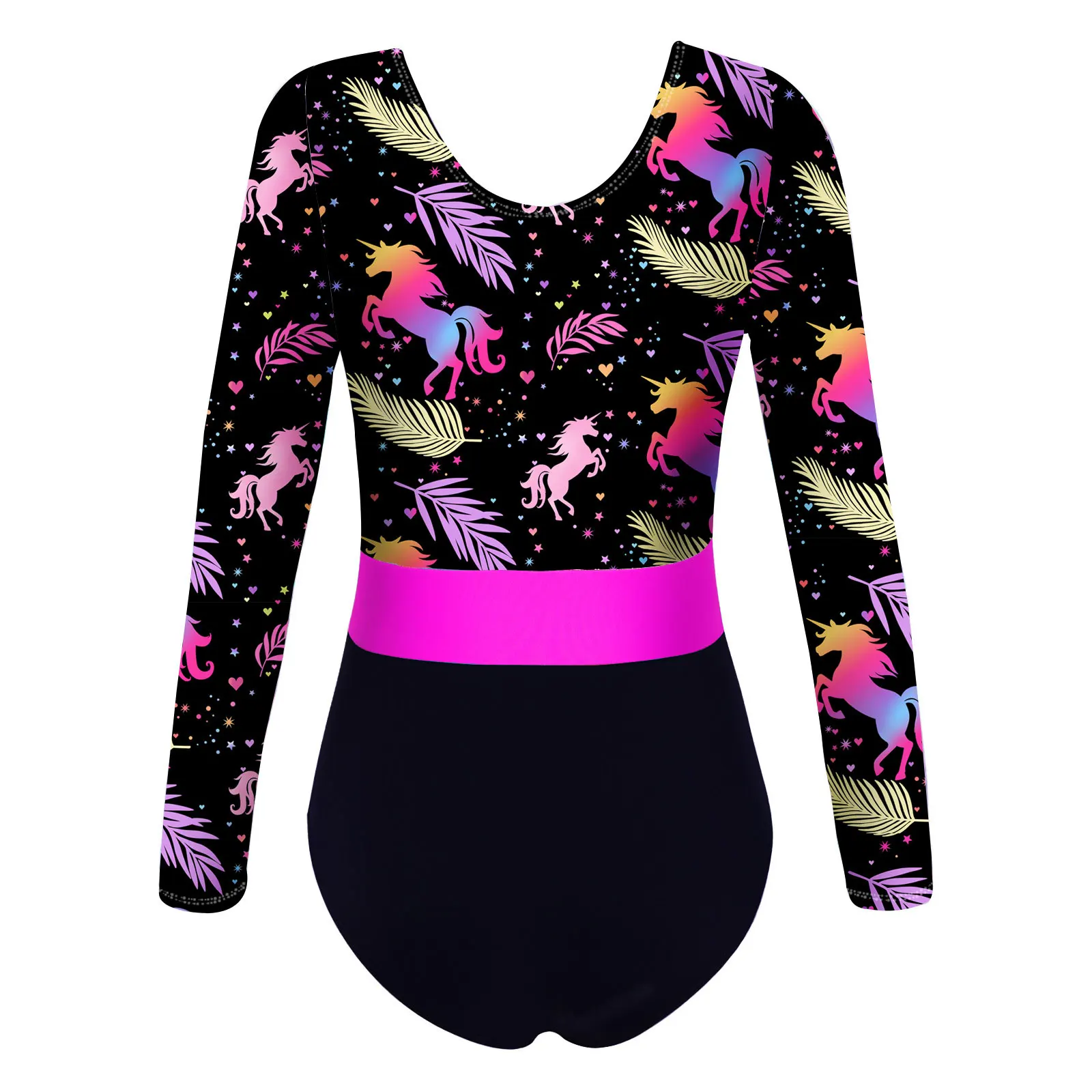 Ballet Leotard Dance Leotard Toddler Girls Gymnastics Swimwear Swimsuit for Dancing Colorful Print Ballet Leotards Round Neck Long Sleeves Bodysuit Jumpsuit