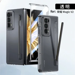 Matte Shockproof Armor Case with Pen Holder - Hard Plastic Cover for Honor Magic V2 (Clear)