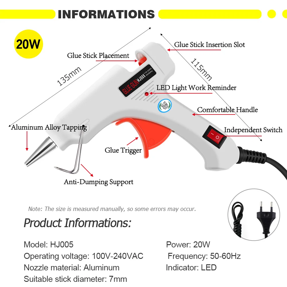 Hot Melt Glue Gun hot glue gun 6 IN 1 Glue Gun Set Electric Heat Hot Melt Crafts Repair Tool Professional DIY 110-240V 20W with Sticks Gift