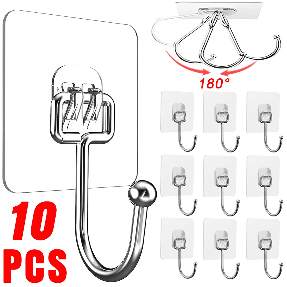 

10/1Pcs Transparent Wall Hooks Multi-Purpose Self Adhesive Storage Hanger Hook For Keys Towels Home Kitchen Bathroom Organizer