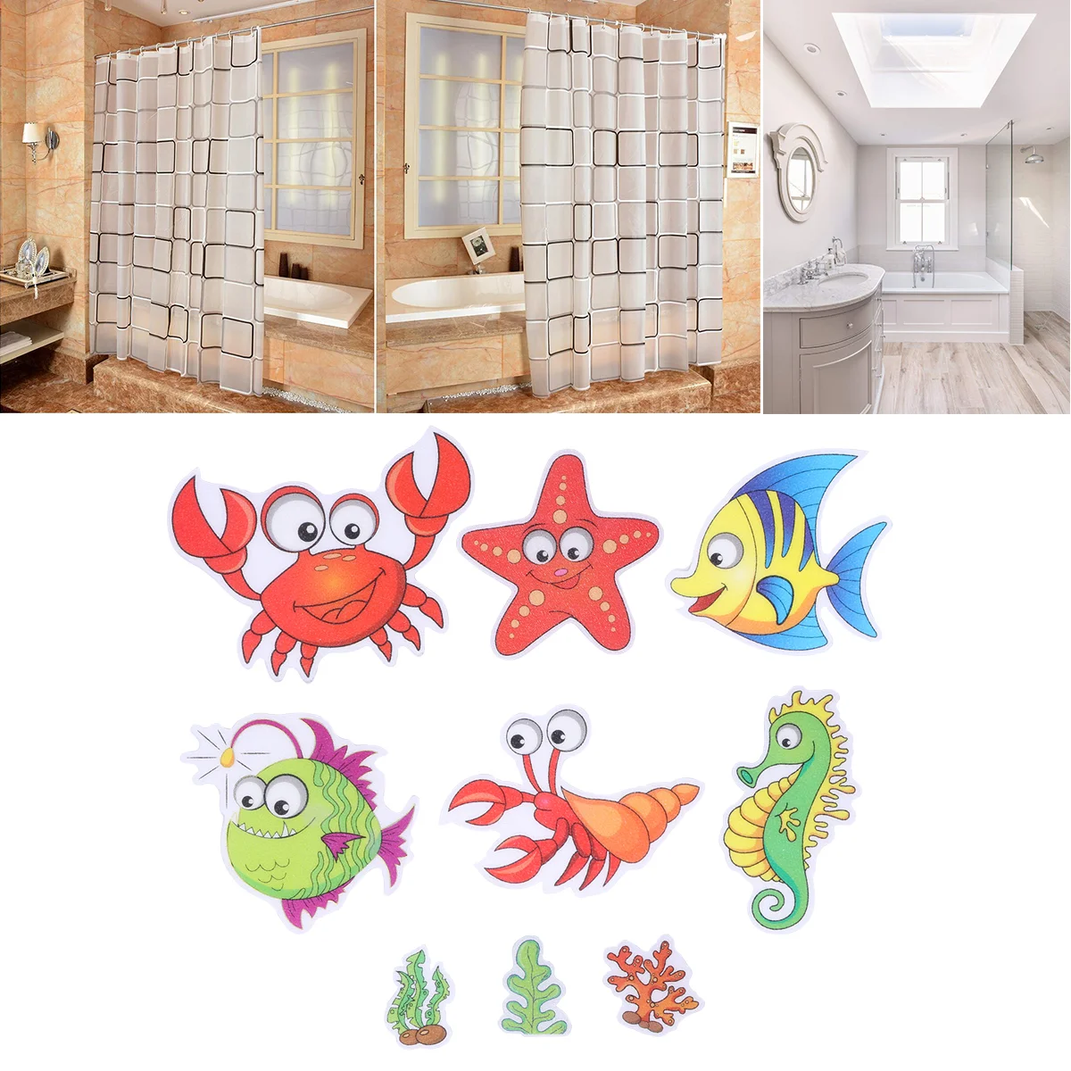 

Bathroom Anti-slip Stickers Waterproof PU Rubber Shrimp Crab Patterns Cartoon Household Room Bathtub Tape Sand Stickers A30